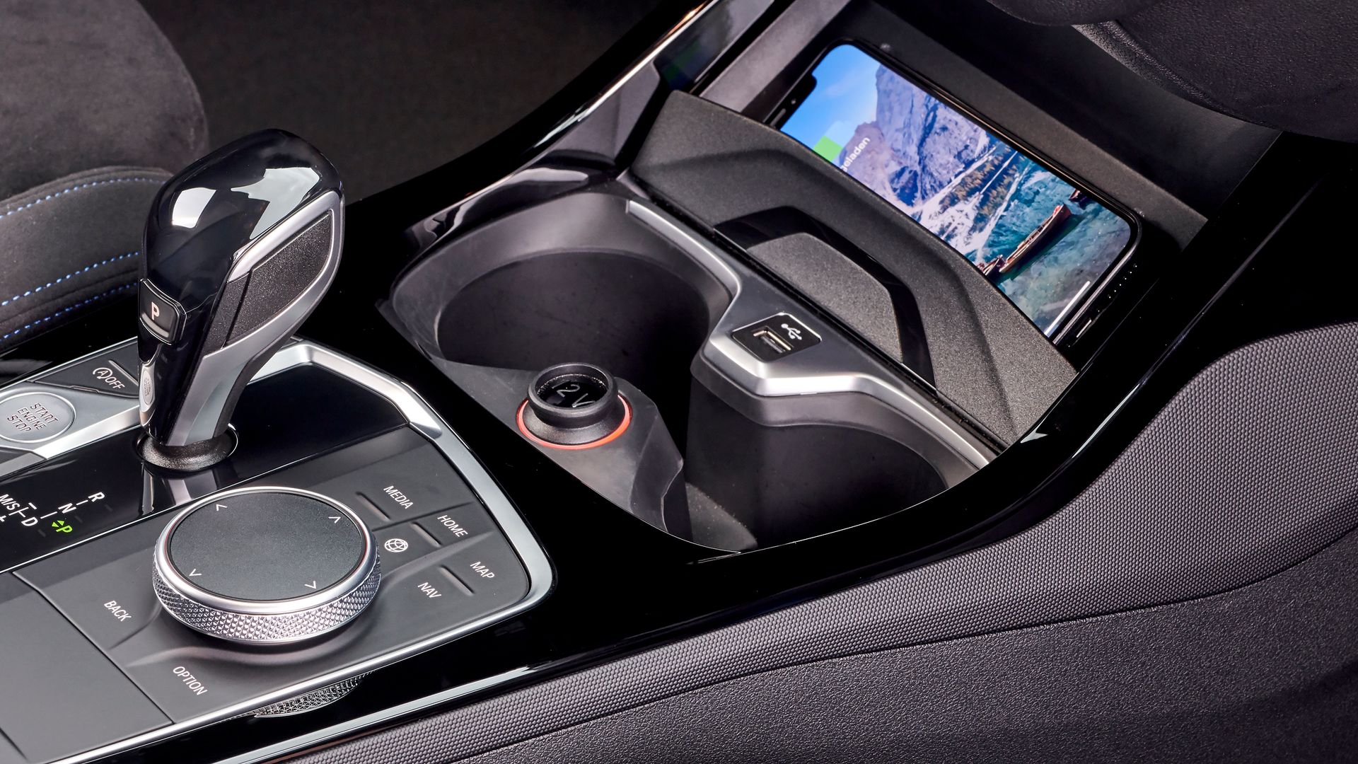 Close-up of BMW X1 cupholders